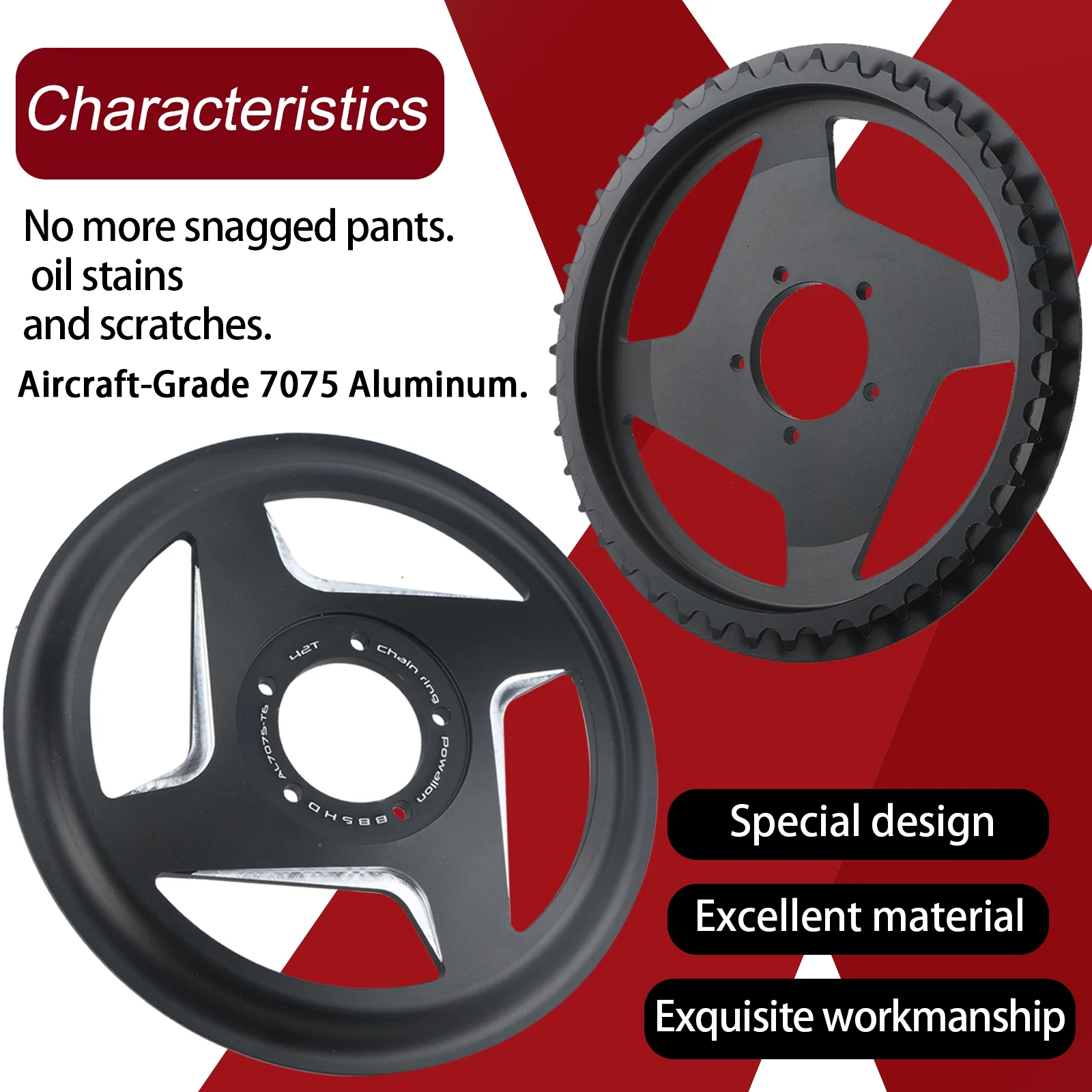 

36T 42T Offset Chainring for Bafang BBS Serial Mid-Drive Motor Kit, Integrated Chainwheel with Guard for ebike Conversion Kit.