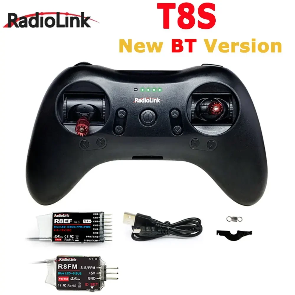 Radiolink T8S 2.4G 8 채널 라디오 원격 송신기, 리시버 R8EF 게임 모양 컨트롤러 포함, FPV 드론 RC 항공기용 2000m