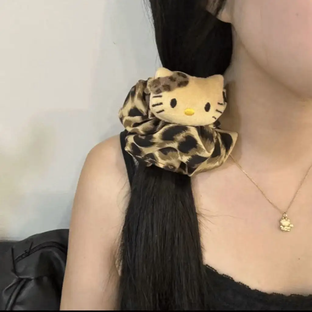 سانريو الكرتون الشعر حبل مرحبا كيتي الشعر حبل ليوبارد طباعة لطيف ذيل حصان الشعر حبل عقال فتاة إكسسوارات الشعر حبل الشعر