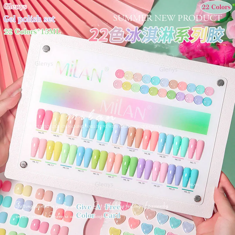 Glenys 22 color ice cream nail polish gel full web popular semi permanent immersion gel color card UV LED nail art varnish set
