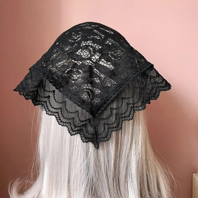 Lolita Lace Head Scarf Hair Band Black Triangle Headdress Women Girl Hair Accessories Headscarf