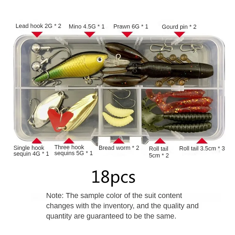 18pcs Soft and Hard Bait Set Gear Layer Minnow Metal Jig Spoon For Bass Pike Crank Tackle Accessories with Box Fishing Lure Kit