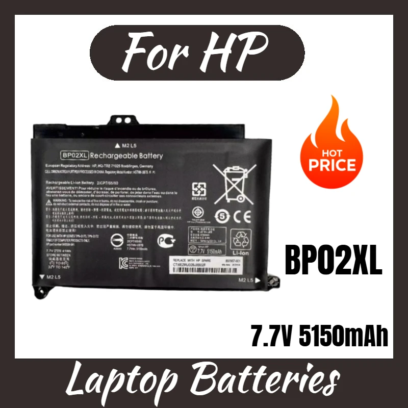 

New Replacement Laptop Battery 7.7V 5150mAh BP02XL for HP Pavilion Notebook PC 15-AU000 AU136TX AU040TX TPN-Q172 Q175 HSTNN-UB7B