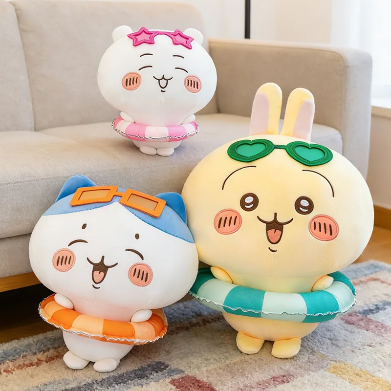 8cm Chiikawa Anime Cartoon Cute Summer Swimming Circle Series Usagi Hachiware Plush Toy Room Ornament Birthday Gift Toys