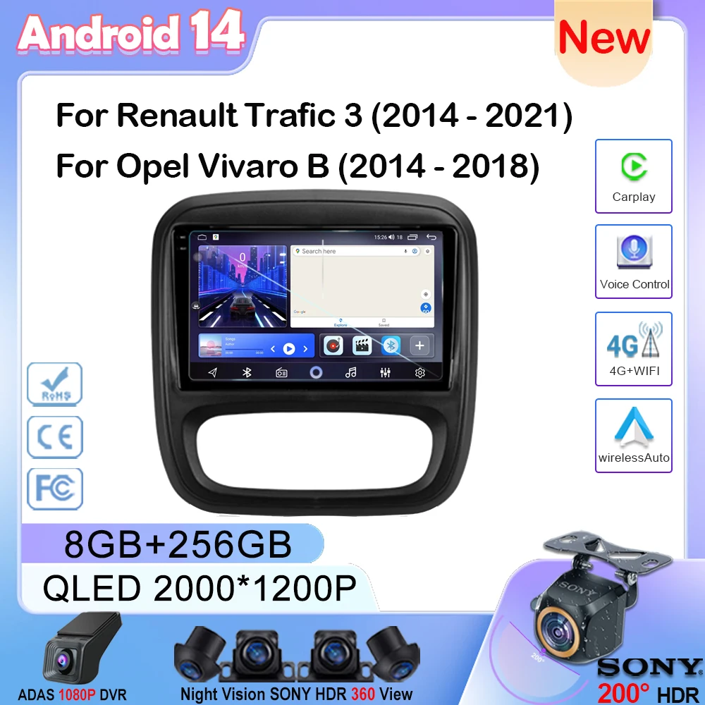 

For Renault Trafic 3 2014 - 2021 For Opel Vivaro B 2014 - 2018 Android Car Stereo Unit Multimedia Radio Video Player GPS Carplay