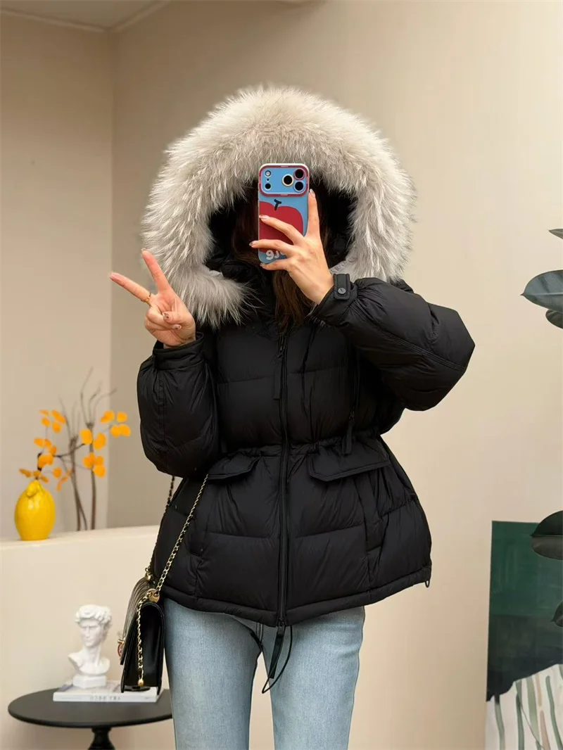 

Женская повседневная удлиненная куртка-пуховик Thiened из белого гусиного пуха с меховым воротником, уютная и теплая, с капюшоном