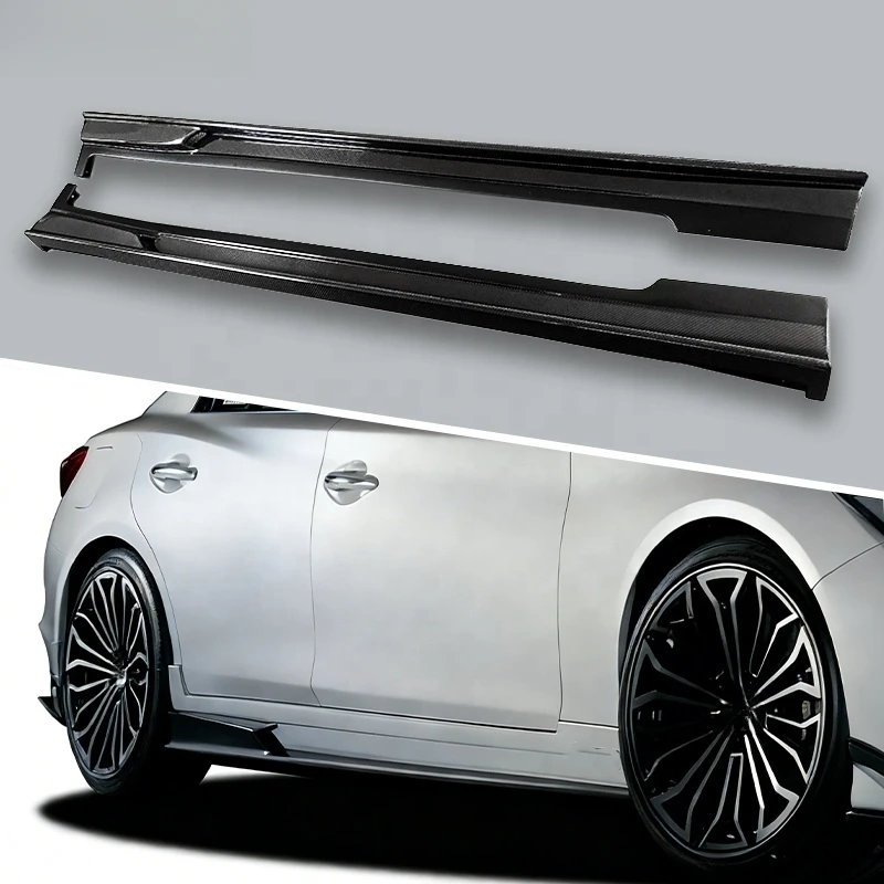 Auto Parts Lightweight Genuine Carbon Fiber Bolt-On Side Skirts Glossy Black UV Treated For Q50 V37 2014-2017