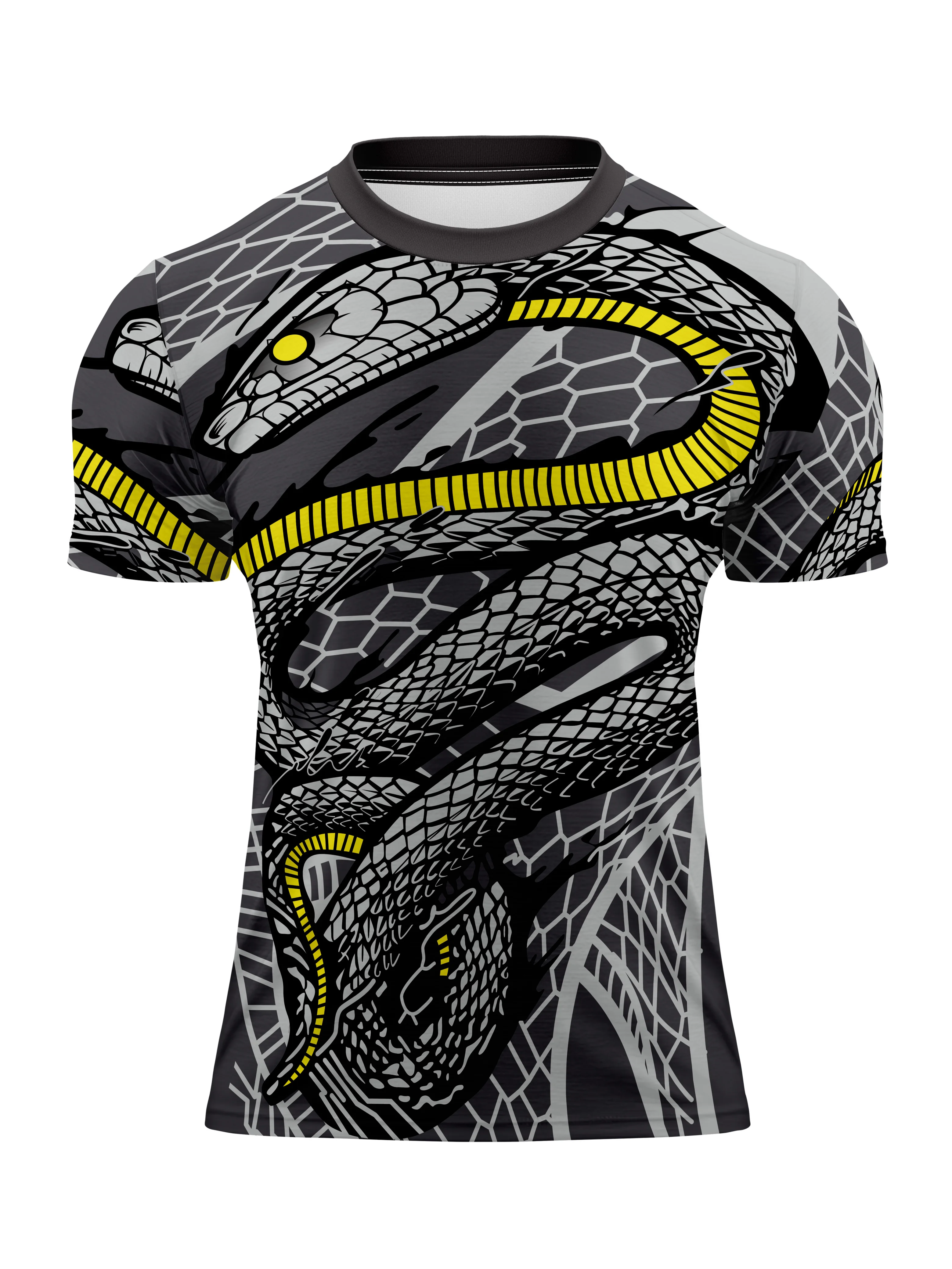 Men High Elastic Quick Dry Sports Compression Shirt Snake Graphic Print Short Sleeve Gym Training Top
