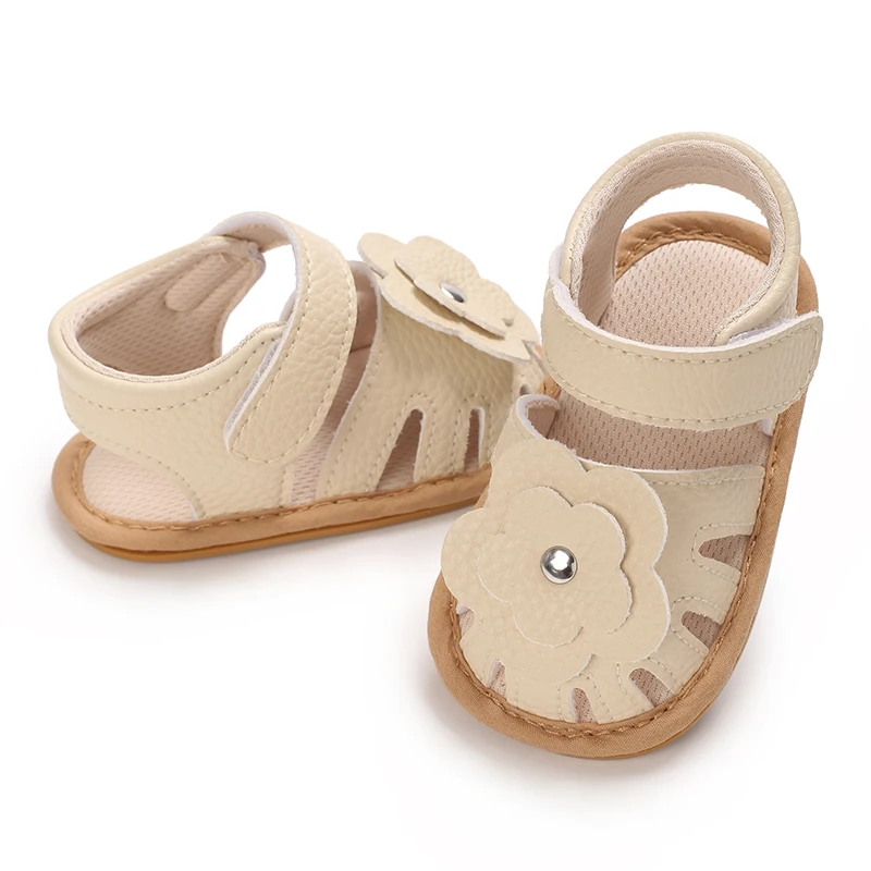 Cute Flower Solid ColorToddler First Walker Baby Crib Newborn Baby Summer Sandals Infant Girl Shoes Rubber Soft Sole Non-Slip