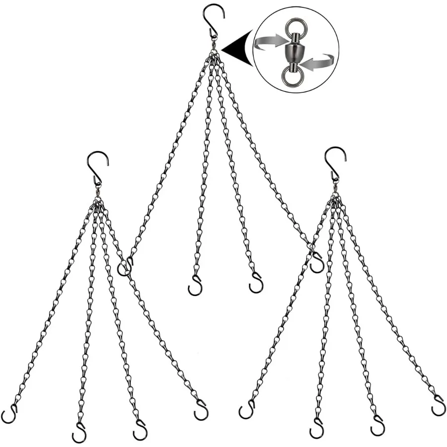 Update 360 Degree Swivel Hanging Basket Chains 4 Point 20 Inches Hanging Plant Chain and Hook Black Plant Hangers Pack of 3 4 P