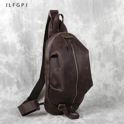 New Genuine Leather Chest Bag Men's Crazy Horse Leather Large Capacity Retro Casual Fashion One Shoulder Crossbody Bag