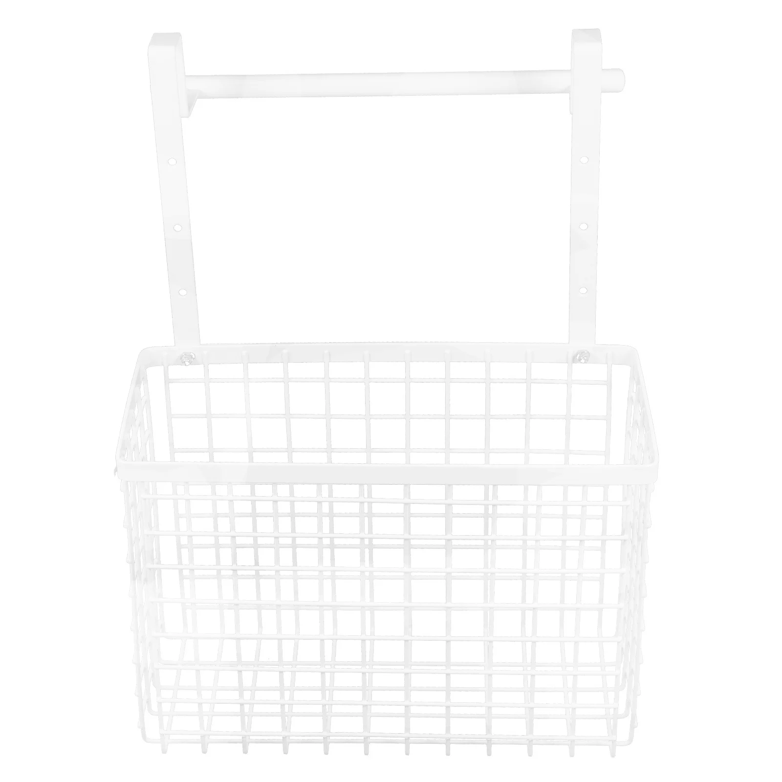 سلة تخزين شبكية لباب الخزانة، منظم أسلاك حديدية مع شريط منشفة، تخزين مخزن المطبخ والحمام باللون الأبيض