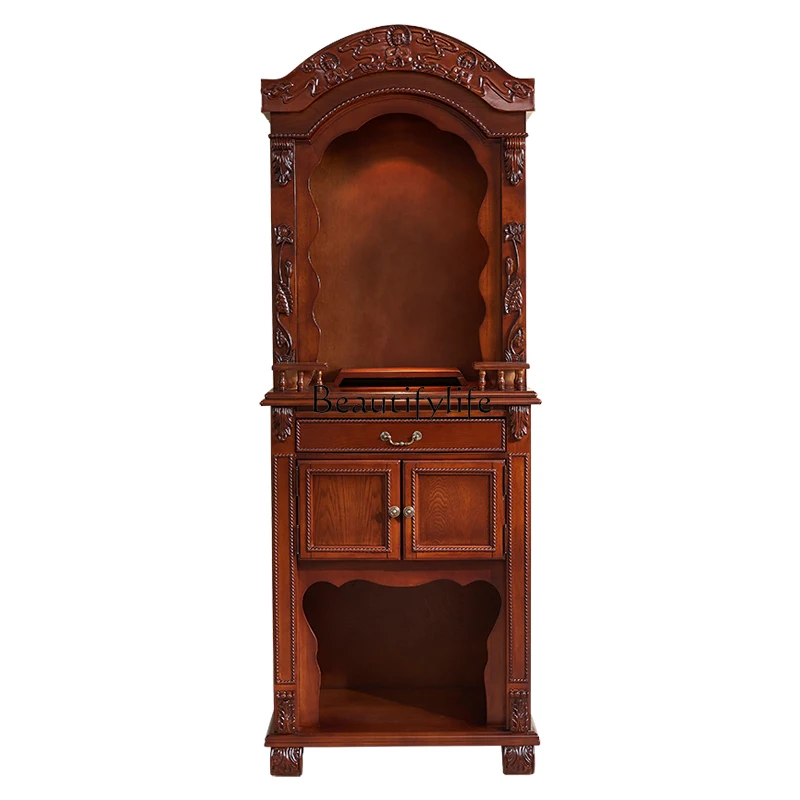 American solid wood Buddhist niche vertical cabinet offering table Household Buddha statue offering table can be customized