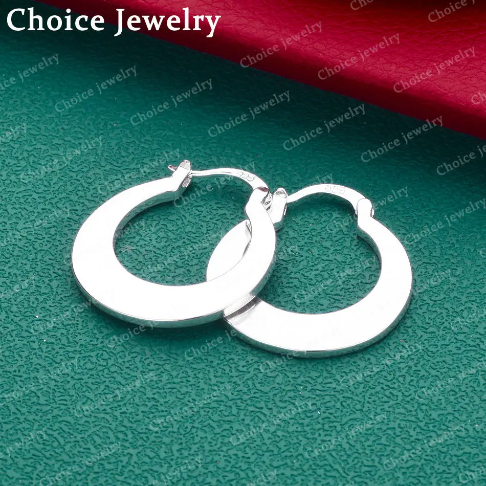 1 Pair 925 Sterling Silver 25mm Hoop Earrings Unique Oblate Design Women's Fashion Jewelry Perfect for Everyday Accessories