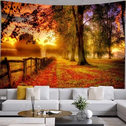 Autumn Forest Tapestry Red Maple Fallen Leaves Wall Hanging Cloth Natural Scenery Home Bedroom Living Room Decor Wall Blanket