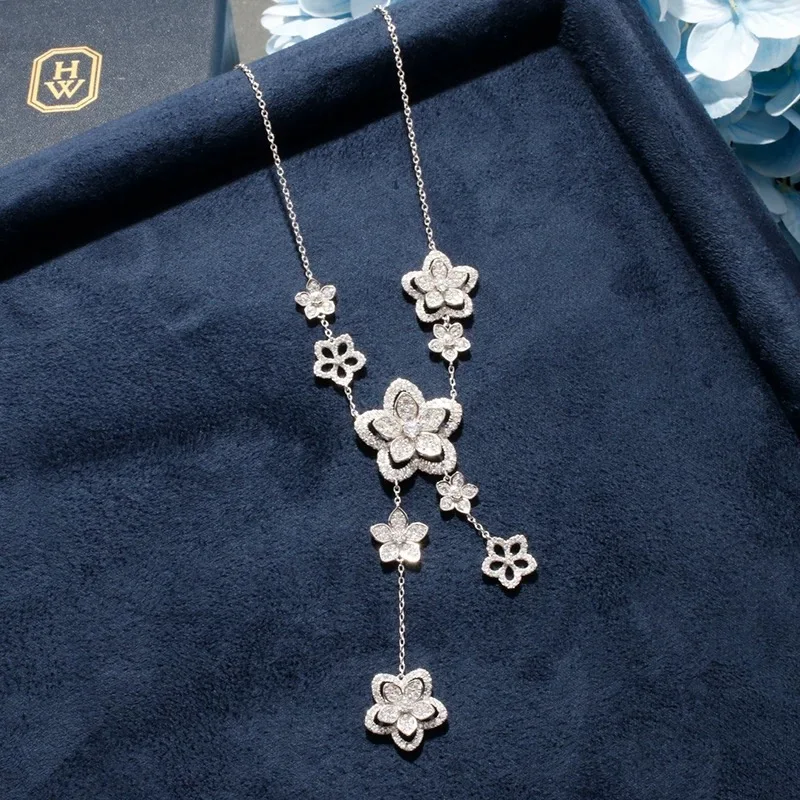 New 2023 Trend Hot Brand Anniversary Gifts Jewelry Neckalces For Women Pure 925 Sliver Wild Bright Flower Group Elegant Party