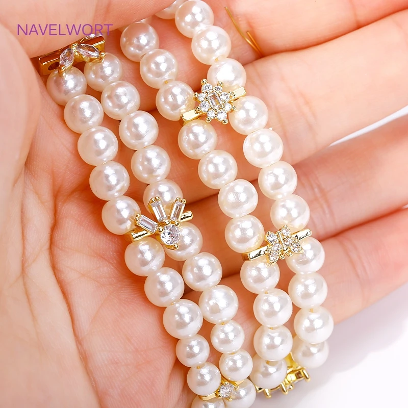 18K Gold Plated Brass Inlaid Zircon 3 Holes Separators for Beads Connector Accessories DIY Beading Jewellery Making Components