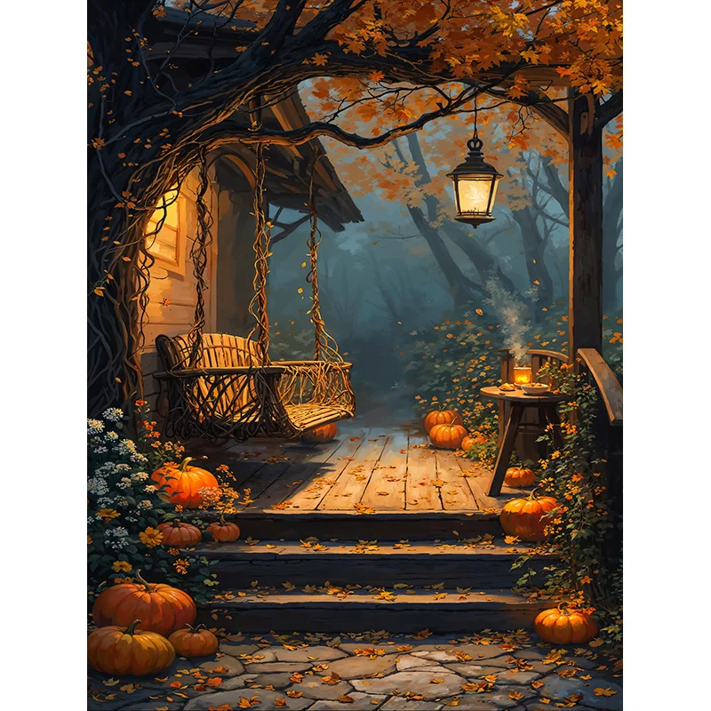 Halloween Day Autumnal Pumpkins Photography Backdrops Props Maple Leaf Scarecrow Farm Harvest Thanksgiving Background GE-261