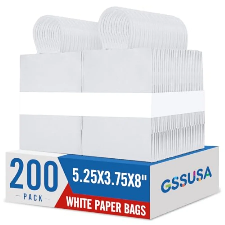 

200 Pack Small Paper Gift Bags with Handles Bulk Kraft Bag for Small Business Sturdy Grocery Retail Shoppg Birthday Weddg Party