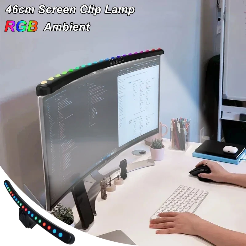 

46 см светодиодный компьютерный дисплей, барная настольная лампа, USB RGB освещение, бесступенчатое затемнение, лампа синхронизации для учебы, чтения, декора домашнего офиса