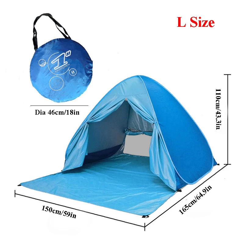 With Door Curtain 2-3Persons Pop Up Beach Tent Automatic Quickly Open Outdoor Camping Tour UV50+ Portable Ultralight Sunscreen