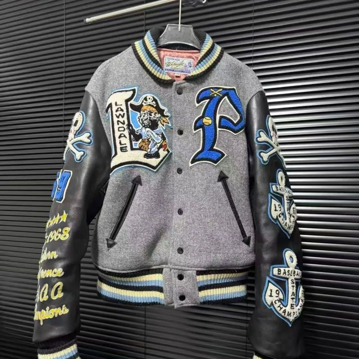 

Мужская бейсбольная куртка Cleanfit с флисовой подкладкой, вышивкой в стиле пиратского корабля, хлопковая верхняя одежда, повседневная, свободного кроя, с длинными рукавами