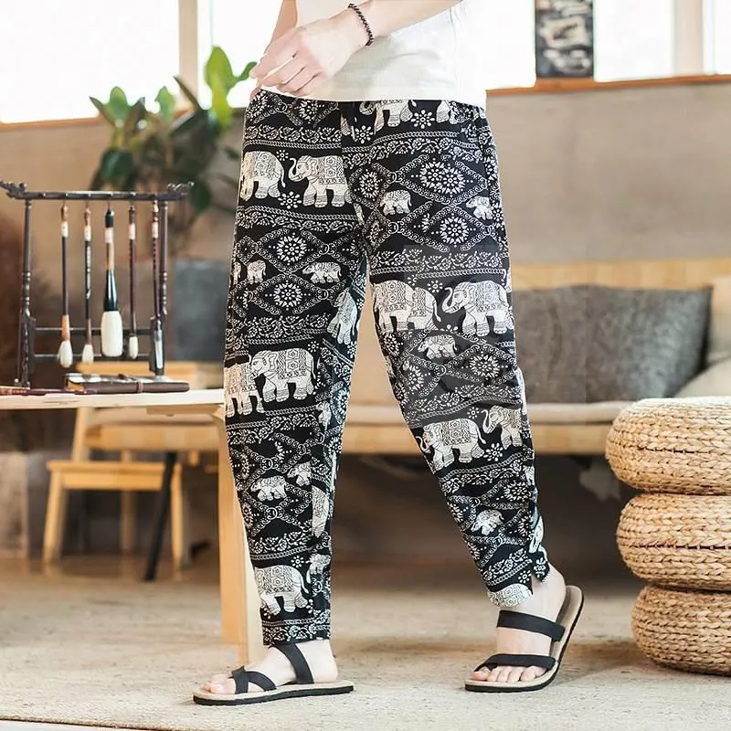 Losse grote maat bloemenprint Casual herenbroek Trendy Faion Rechte pijpen midden taille Hip Hop Sle Animal Patroon