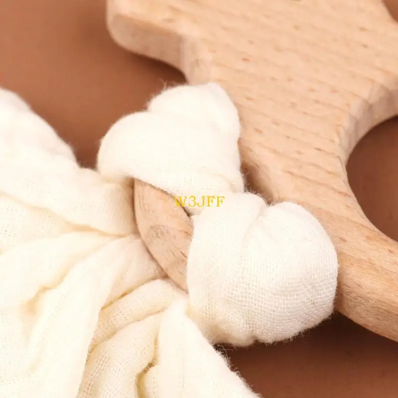 W3JF القطن عضاضة الخشب حشرجة الطفل لعبة التسنين Handbell المحمول حشرجة الموت الرضع نحل العسل حشرجة الموت مهدئا Cehwing لعبة