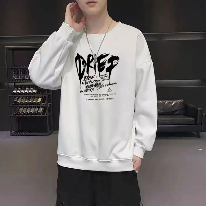 

Trend Fashion Versatile Spring Autumn Thin Pure Cotton New Men's O-Neck Letter Korean Casual Loose Long Sleeve Sweatshirts Tops