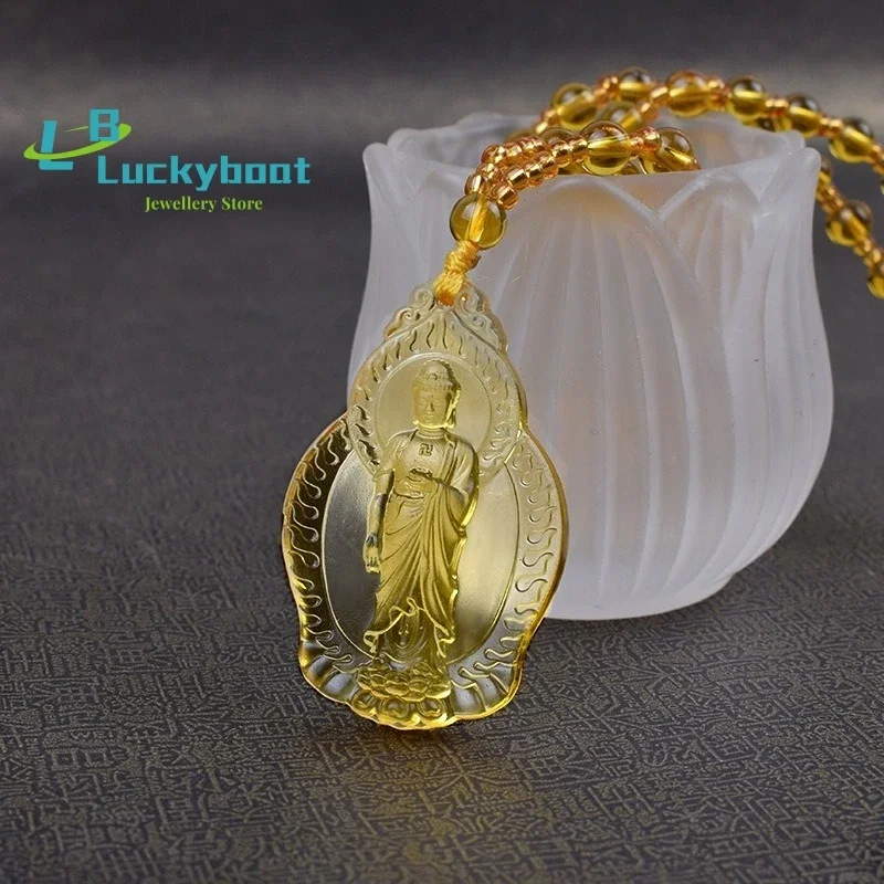 

Кулон из натурального цитрина ручной работы из нефрита Гуаньинь, модный бутик ювелирных изделий, мужское и женское ожерелье с топазом, подарочные аксессуары