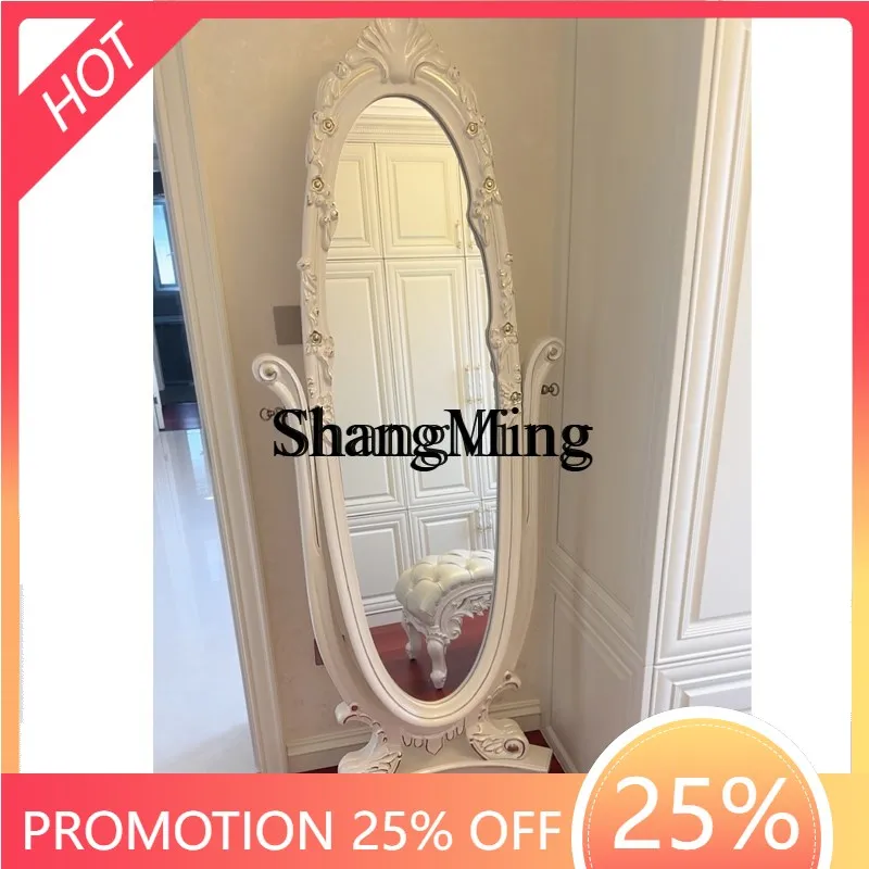 FG good-looking  dressing mirror cloakroom bedroom luxury full solid wood carving flower floor full body changing mirror