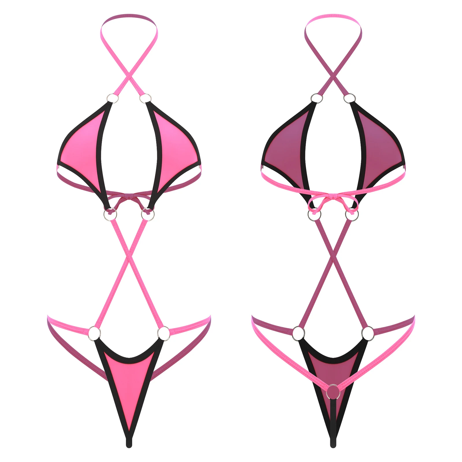 여성 마이크로 비키니 원피스 바디수트 수영복 홀터 백리스 T백 수영복 시스루 속이 비치는 레오타드 란제리