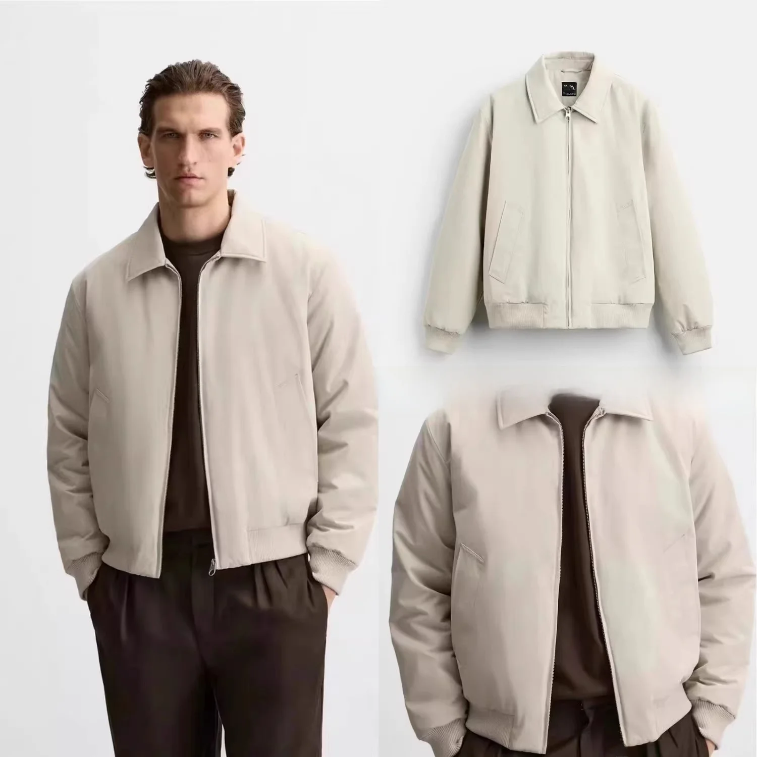 

Fall Winter New Men's Jaet Pilot Coat Tech Fabric Zipper Cotton Outerwear Versatile 2024 Stand Fit Long Sve Youth Trend