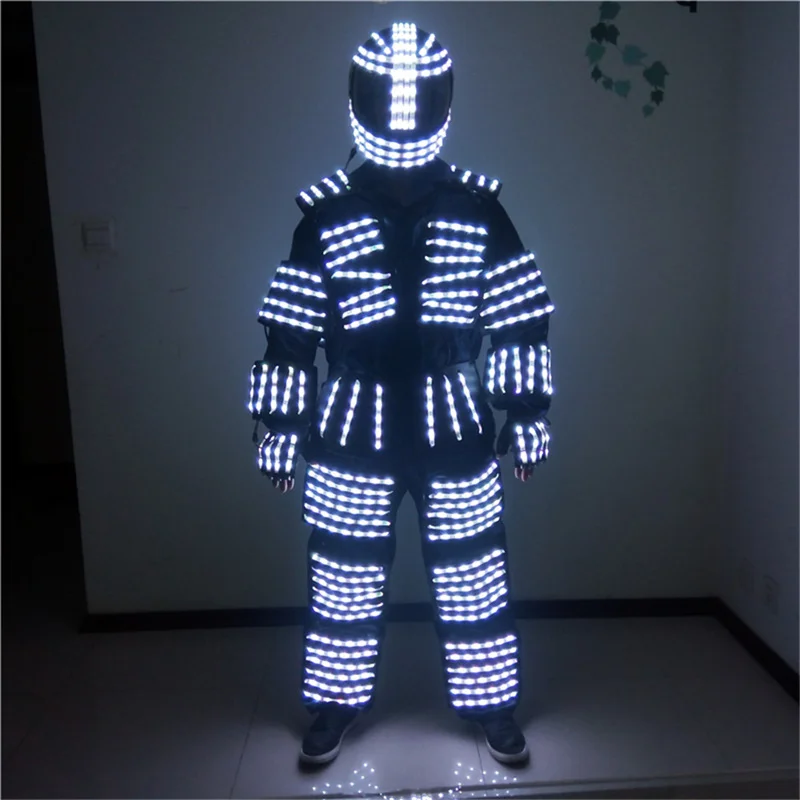 Factory OEM LED Robot Costume Stage RGB multicolor Jacket Dancer Wearing Cosplay Suit Laser Gloves for Nightclub Party Man dance