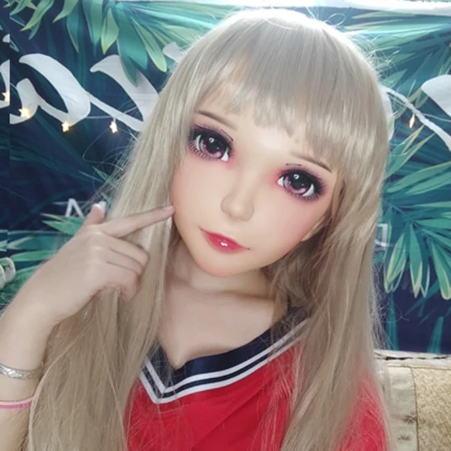 

(MEI-03)Female Sweet Girl Resin Half Head Kigurumi Mask With BJD Eyes Cosplay Japanese Anime Role Lolita Mask Crossdress Doll