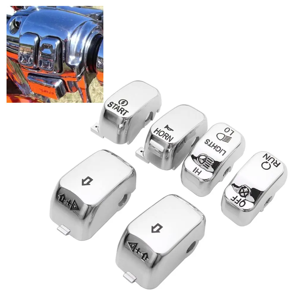 6Pcs Chrome Hand Control Switch Cap Cover Button For Harley Touring Road King Sportster Softail Dyna V-Rod Motorcycle Parts