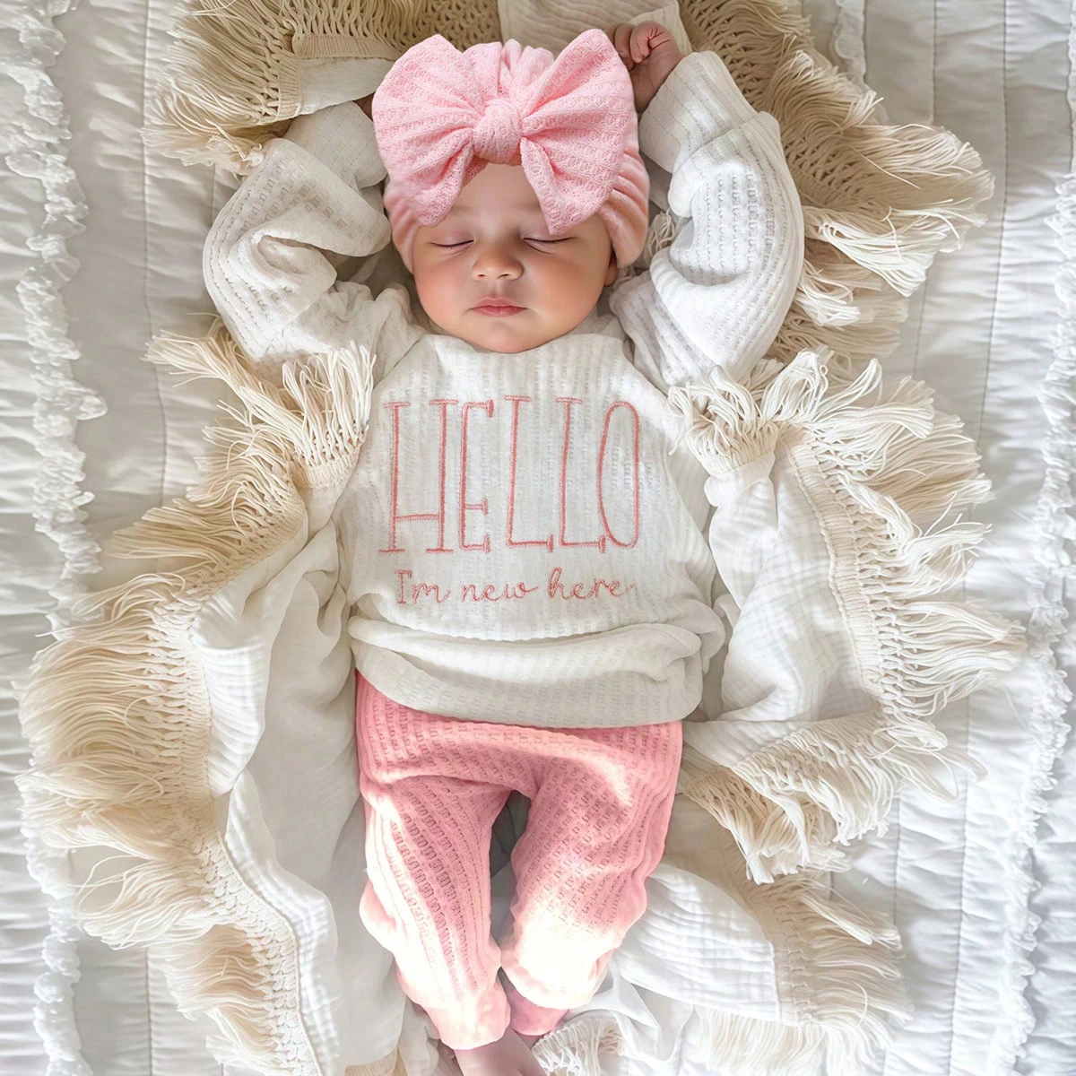 2Pcs Newborn Embroidered Long Sleeve Suit Baby Set With Nightcap Baby Photography Suit Newborn Outfit for Outdoor Clothes