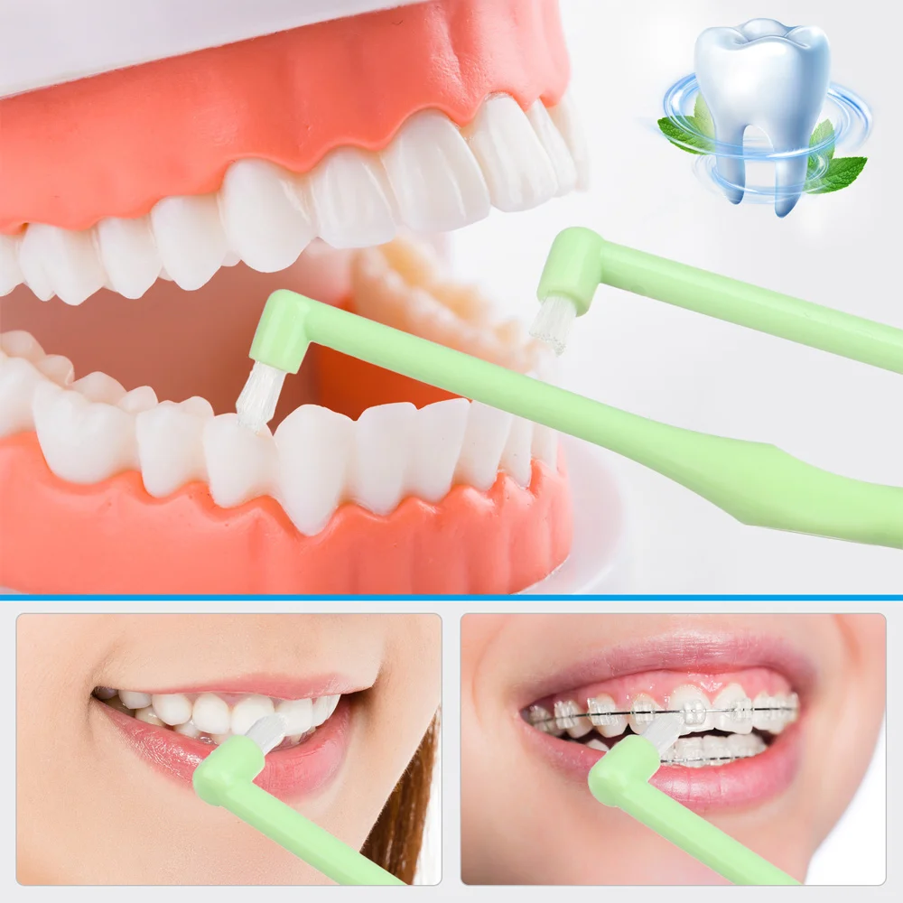 Orthodontic Toothbrushes Double-Ended Interdental Brush V Trim End Tuft Toothbrush for Cleaning Ortho Braces 3 Colors Toothbrush