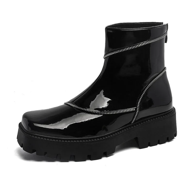 

italian brand designer chelsea boots for men casual patent leather shoes party nightclub platform boot high motorcycle botas man