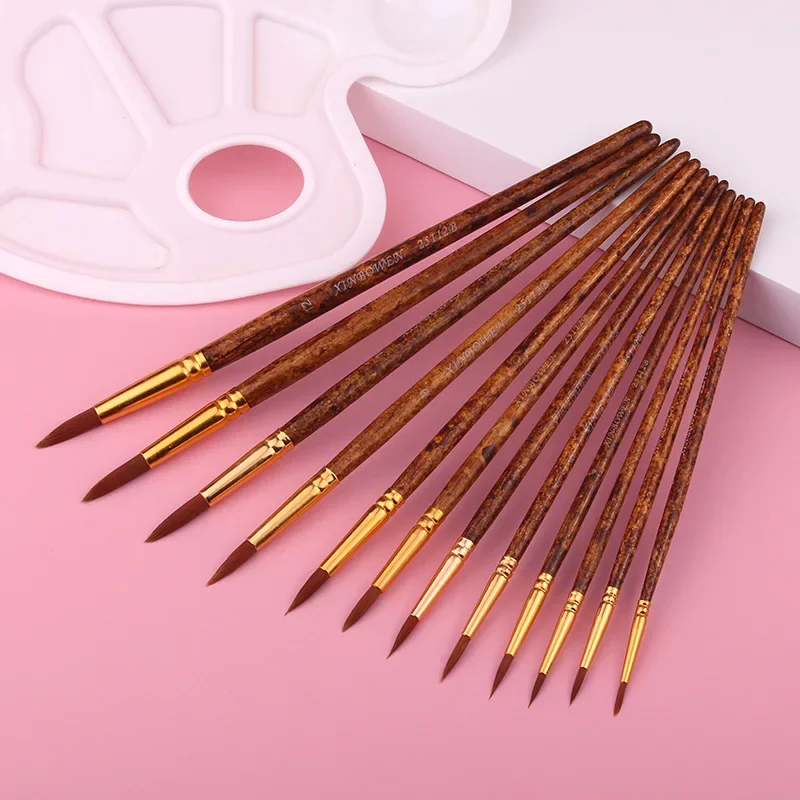 Nylon Wool Chalk Flat Head Round Head 12 Wood Grain Pole Boutique Watercolor Pen Set Art Supplies for Painting