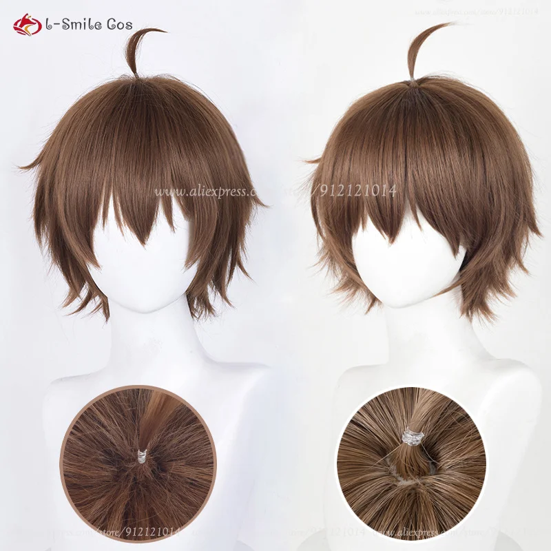 Anime Togashi Yuuta Cosplay Perruque, Perruques Courtes Brun Foncé, Degré de Chaleur, Cheveux Synthétiques + Bonnet de Perruque, 30cm