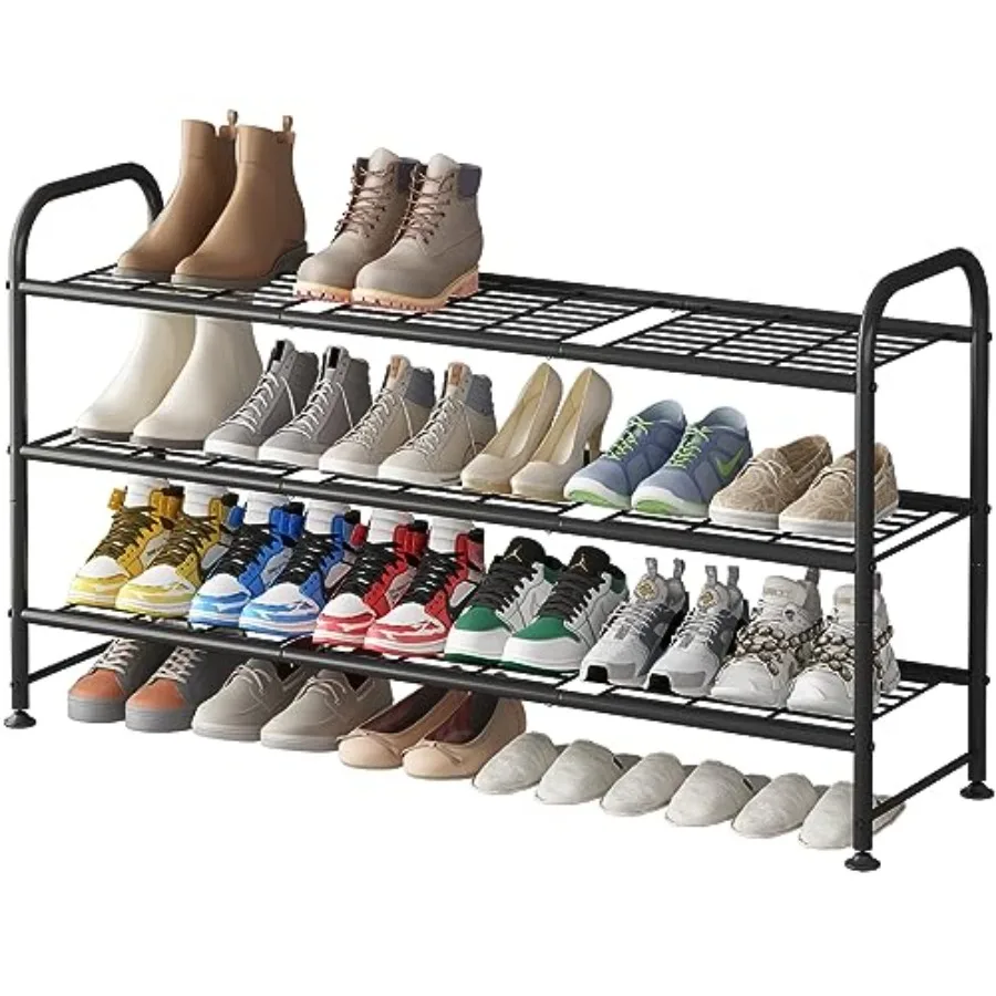 Shoe Rack 3 Tier Long Metal Shoe Organizer for Closet Entryway Black