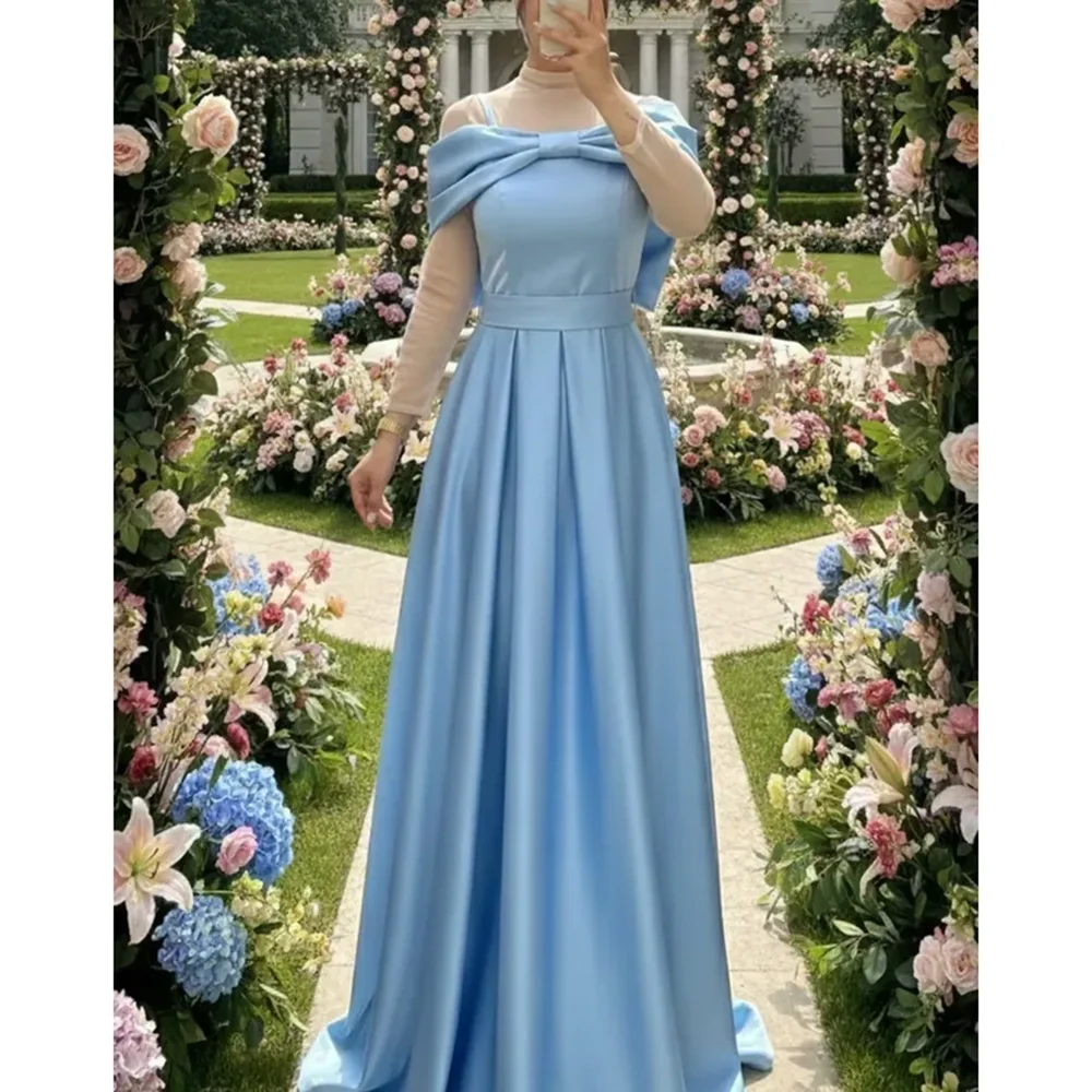 

Custom Made Spaghetti Straps A-line Draped Formal Evening Dress A-lie Pleated Backless Prom Party Dress with Bow