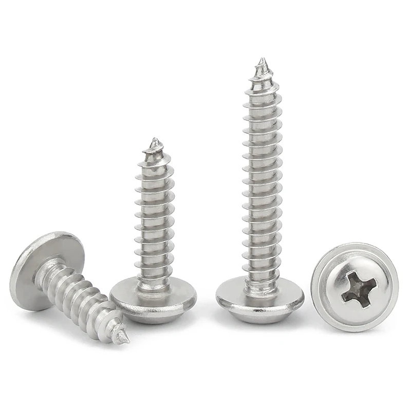 20/ 50/ 100/ 200pcs M1.4 M1.7 M2.6 M3- M5 304 Stainless Steel Cross Phillips Pan Round Head W/ Washer Collar Self-tapping Screw