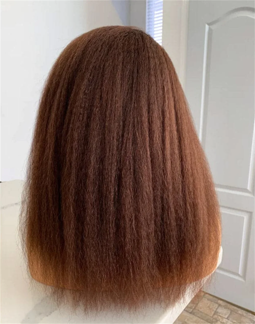 Perruque Lace Front Wig synthétique sans colle, cheveux crépus lisses, yaki brun, 28 pouces, densité 180, pre-plucked, baby hair, 03/Fashion, pour femmes