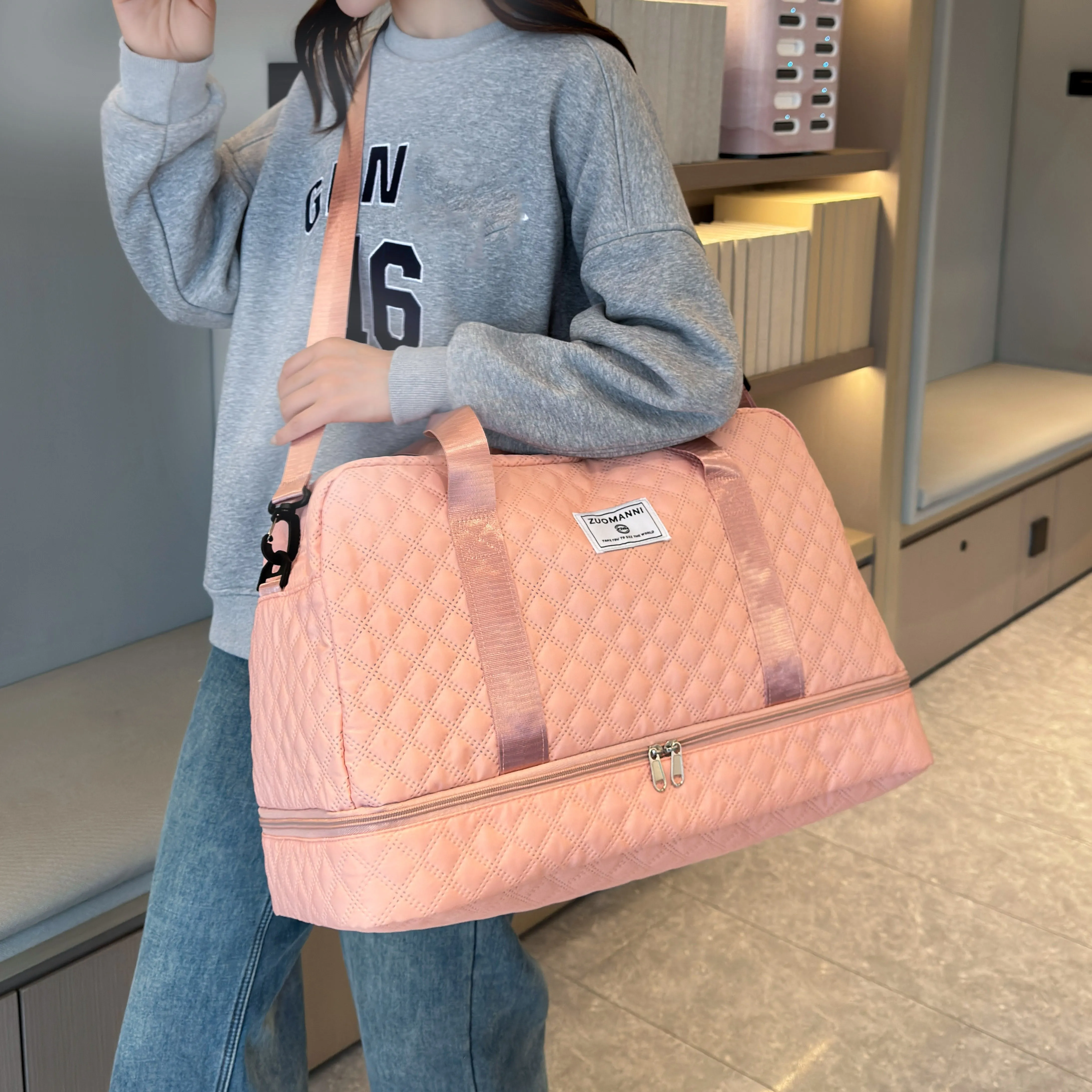 Lässige Nylon-Reisetasche, Große Kapazität für Sport- und Fitness-Aufbewahrung, Tragbare Weekender-Übernachtungstasche mit Mehreren Fächern – Detail 21