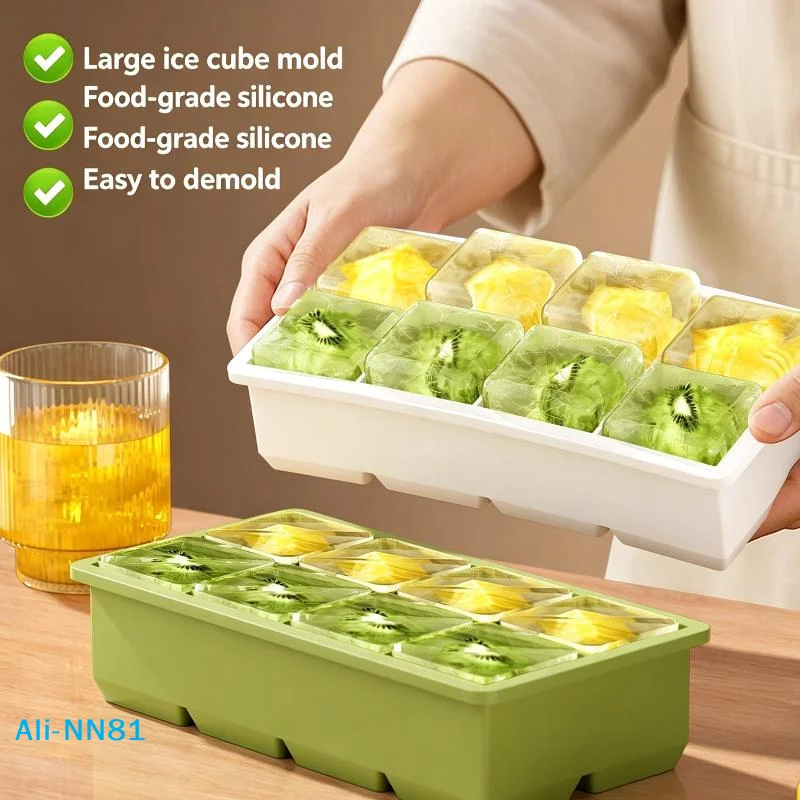 【N】Large Ice Block Mold Silicone Ice Cube Tray With Leak Proof Lid Easy Release For Home Summer Drink Parties