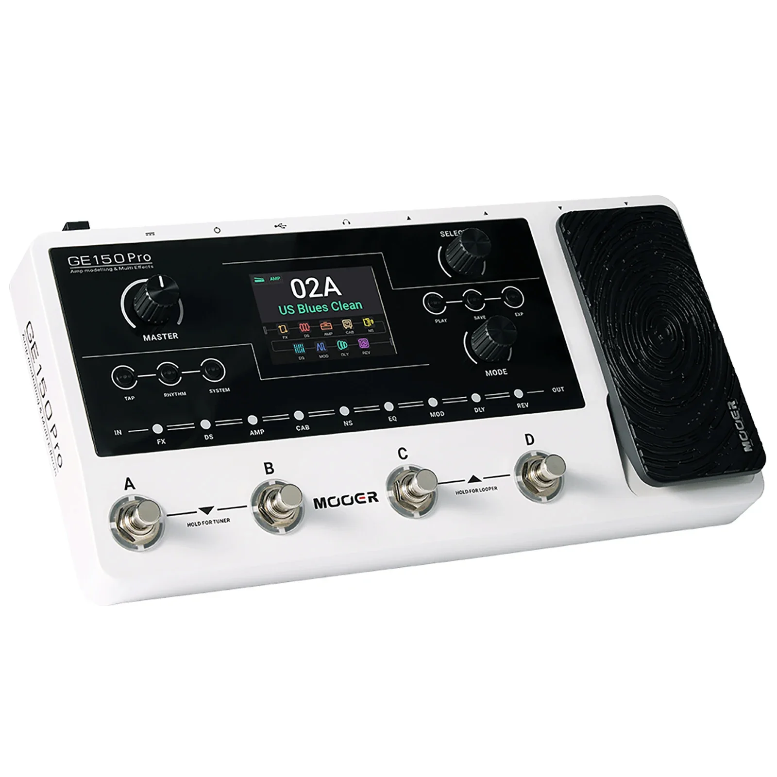 Mooer guitarra multi efeitos pedal ge150 pro/pro li amplificador de guitarra modelagem embutido 9 horas bateria 4 footswitche ir carregador