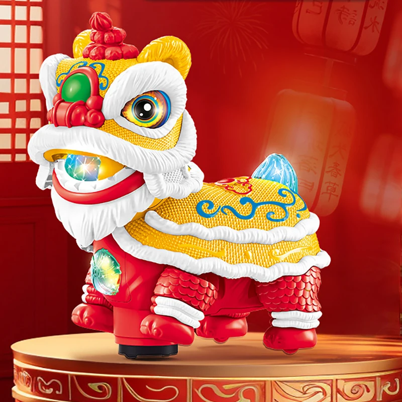 Chinesisches Löwentanzspielzeug, elektrischer Löwentanz mit Lichtern und Musik, lustiges Löwentanzspielzeug mit schüttelnden Köpfen für Kinder