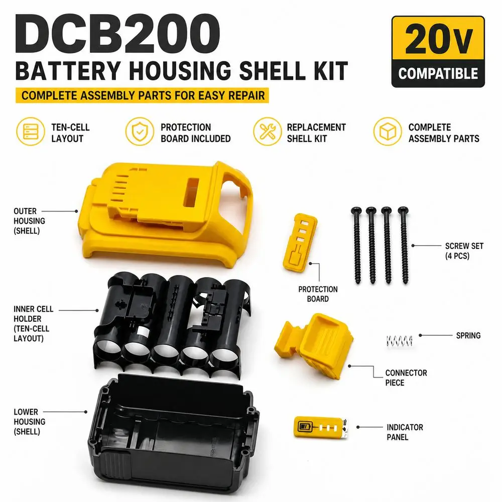Kunststoff-Lithium-Batterie-Gehäuse Schutzplatine Ersatzgehäuse Batterie-Reparaturgehäuse für DeWalt/20V/DCB201/DCB203 DCB204 DCB200 – Detail 2